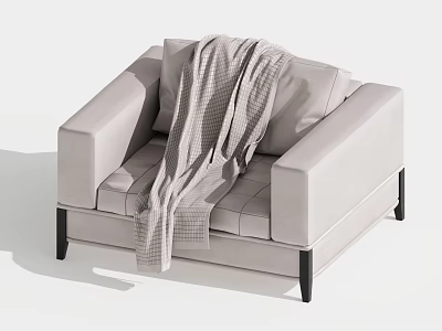 Light Gray Fabric Single Sofa With Plaid Blanket And Black Legs 3d model
