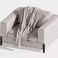 Light Gray Fabric Single Sofa With Plaid Blanket And Black Legs