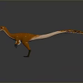 Feathered Dinosaur 3D Model With Orange Feathers Long Tail Open Mouth And Green Legs