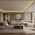 Modern Living and Dining Room Interior With White Sofa Round Coffee Table And Large Windows