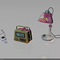 Colorful Vintage Electronic Devices With Radio Alarm Clock And Table Lamp