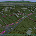 Urban Park Landscape With Green Space River Walking Paths And Surrounding Buildings