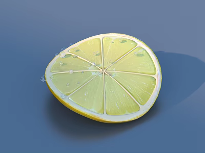 Close Up Fresh Lemon Slice with Water Droplets on Blue Background 3d model