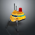 Yellow Sci Fi Robot Probe With Red Siren Light And Three Metal Legs