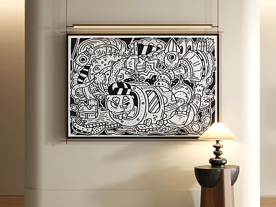 modern black and white graffiti painting 3d model