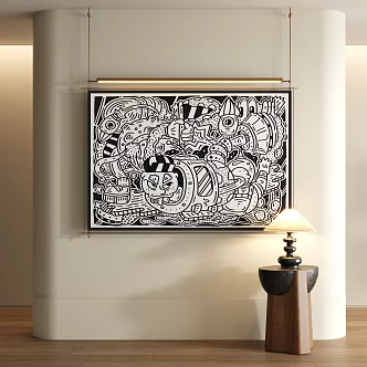 modern black and white graffiti painting 3d model