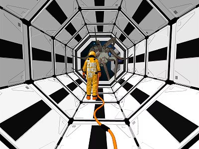 Modern astronaut space capsule Astronaut vs cosmic octopus 3d model