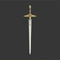 Ornate Vintage Sword With Golden Hilt Wing Shaped Guard And Intricate Design