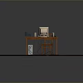 Wooden Home Office Furniture Desk With Chair Laptop And Monitor Setup