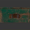 Worn Green Wooden Crate With Hand Painted White Design And Planks