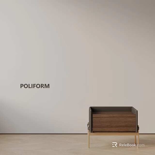 Modern Poliform Bedside Table With Wooden Drawer And Minimalist Design Elements 3d model