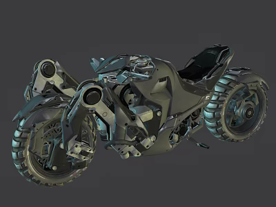 Futuristic Mechanical Motorcycle With Large Tires Intricate Structure And Metallic Design 3d model