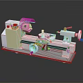 Industrial Lathe Machine With Yellow Control Panel And Rotating Metal Components