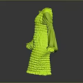 Neon Green Sculptural Dress With Pleated Design Long Sleeves And Flared Cuffs