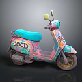 Vintage Pink Scooter With Colorful Graffiti Blue Seat And Good Lettering