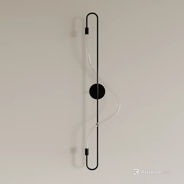 Modern Black Metal Wall Lamp With Curved Glass Lines On White Wall 3d model 