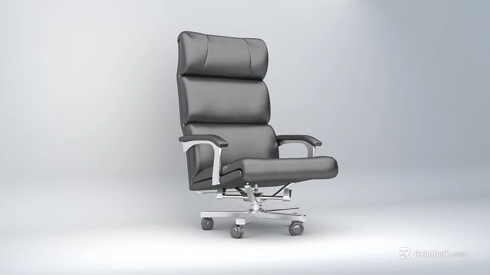 Black Leather Office Chair With High Back Silver Armrests And Modern Design 3d model 