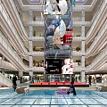 Modern Mall Atrium Interior With Multi Level Escalators Skylight And Large Digital Billboards 3d model