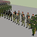 Many People in Military Uniforms with Red Berets and Green Camouflage Standing in Formation