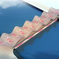 Wavy Landscape Bridge With Pink Floral Patterns Over Blue Water And Sky