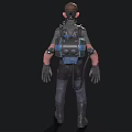 Tactical Character In Protective Suit With Gas Mask And Armored Gear Equipment