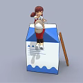 Cartoon Scene of Two Kids Playing on Giant Milk Carton with Ladder and Dripping Milk