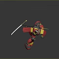 Red And Yellow Toy Robot Figure With Sword And Mecha Design