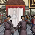 Traditional Chinese Commercial Street with Bustling Pedestrians and Ancient Style Shops