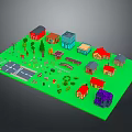 Small Town Model Scene Components With Colored Houses Trees Roads And Bridges