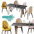 Stylish Modern Dining Table Chair Set With Yellow Beige Pink Chairs Grey Tabletop Wooden Legs