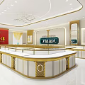 Elegant Chinese Jewelry Store Interior With Gold Trim Display Counters Chandeliers And Marble Floor