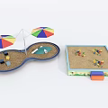 Peanut And Square Shaped Sandpit Play Equipment With Colorful Umbrellas And Toys