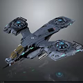 Futuristic Blue Spaceship Model with Circular Engines Transparent Cockpit Complex Structure and Lighting Effects 3d model