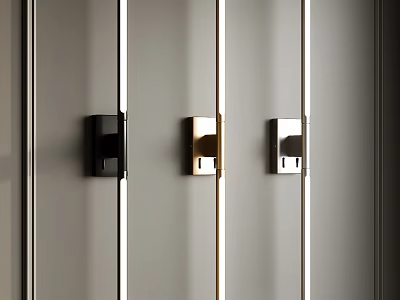 Elegant Modern Black Gold Silver Wall Sconces With Linear Light On Grey Wall 3d model