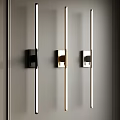 Elegant Modern Black Gold Silver Wall Sconces With Linear Light On Grey Wall 3d model