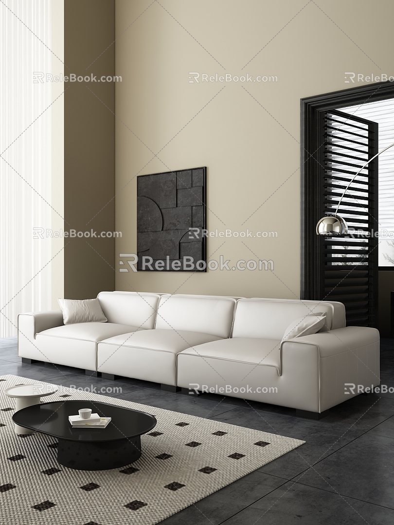 Modern three-seat sofa with cream 3d model