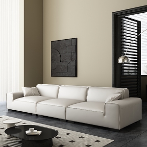 Modern three-seat sofa with cream 3d model