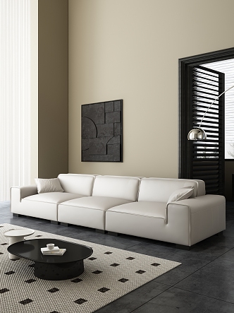 Modern three-seat sofa with cream 3d model