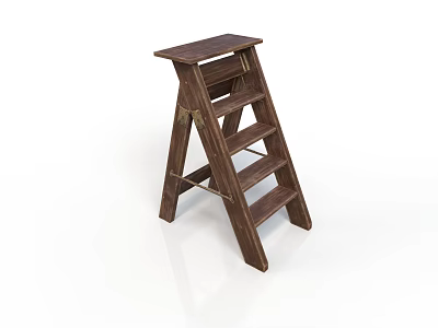 Wooden Foldable Step Ladder With Sturdy Design For Household Use 3d model