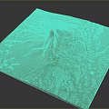Green Terrain Model With Central Hill Structure And Flat Surface