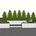 Modern Outdoor Flower Bed And Planter Landscape Design With Green Trees And Lighting