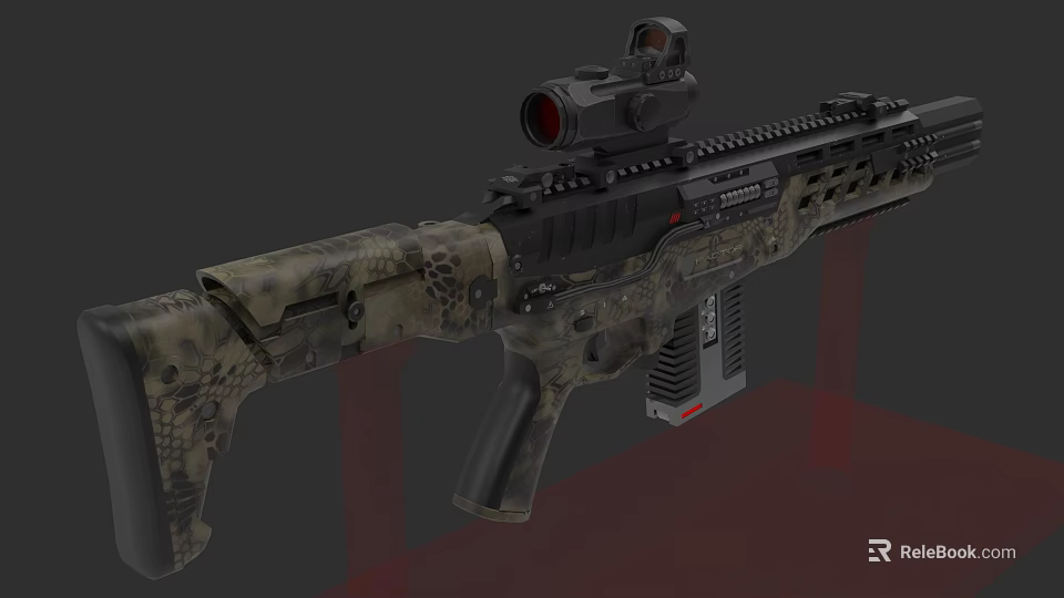 Advanced Modern Tactical Camouflage Rifle With Scope And Military Accessories 3d model 