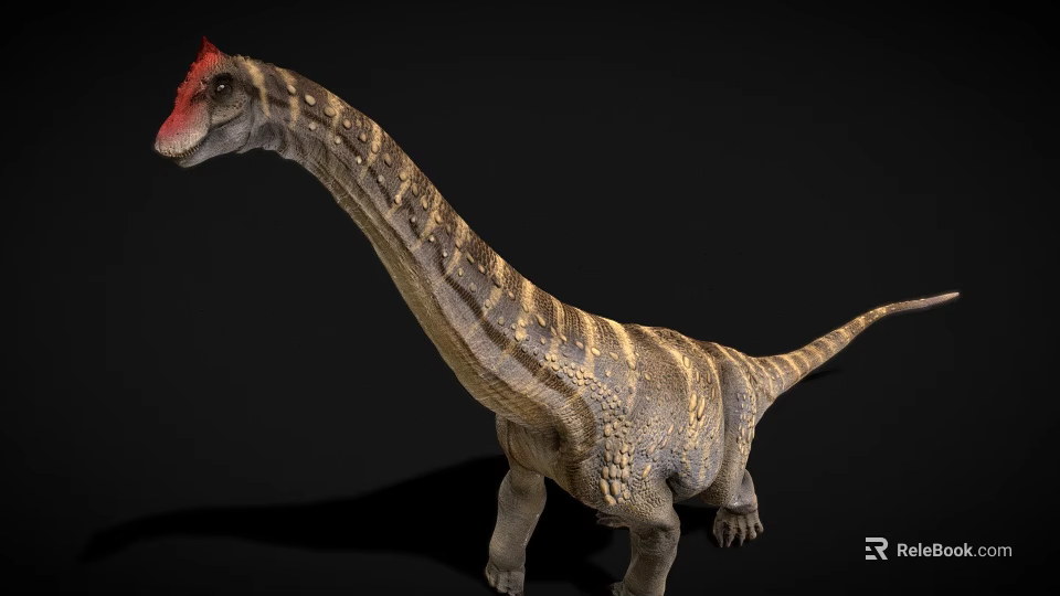 Dinosaur Game Movie Character with Red Head Long Neck and Striped Body 3d model 