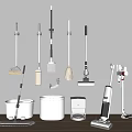 Wall Mounted Household Cleaning Tools Including Brooms Mops Vacuum Cleaners And Buckets