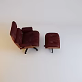 Burgundy Leather Lounge Chair With Matching Ottoman And Black Wooden Legs Design