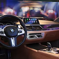 Luxurious Car Interior Featuring Brown Leather Steering Wheel Large Touchscreen And Center Console 3d model