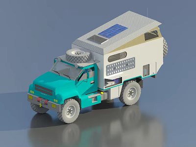 Blue Camper Truck With Solar Panel Roof And Modern Exterior Design 3d model
