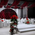 Elegant Floral Decor Design for Wedding With Red Rose Backdrop and Stage Lighting
