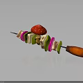Colorful Food Skewer With Red Mushroom Green Cubes Pink Rings And Orange Tip