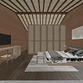 Hotel Room Interior Featuring Wooden Walls Ceiling Canopy Bed TV And Area Rug